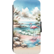 iPhone 11 Pro Max Case Hülle - Wallet schwarz Flamingo Aquarell