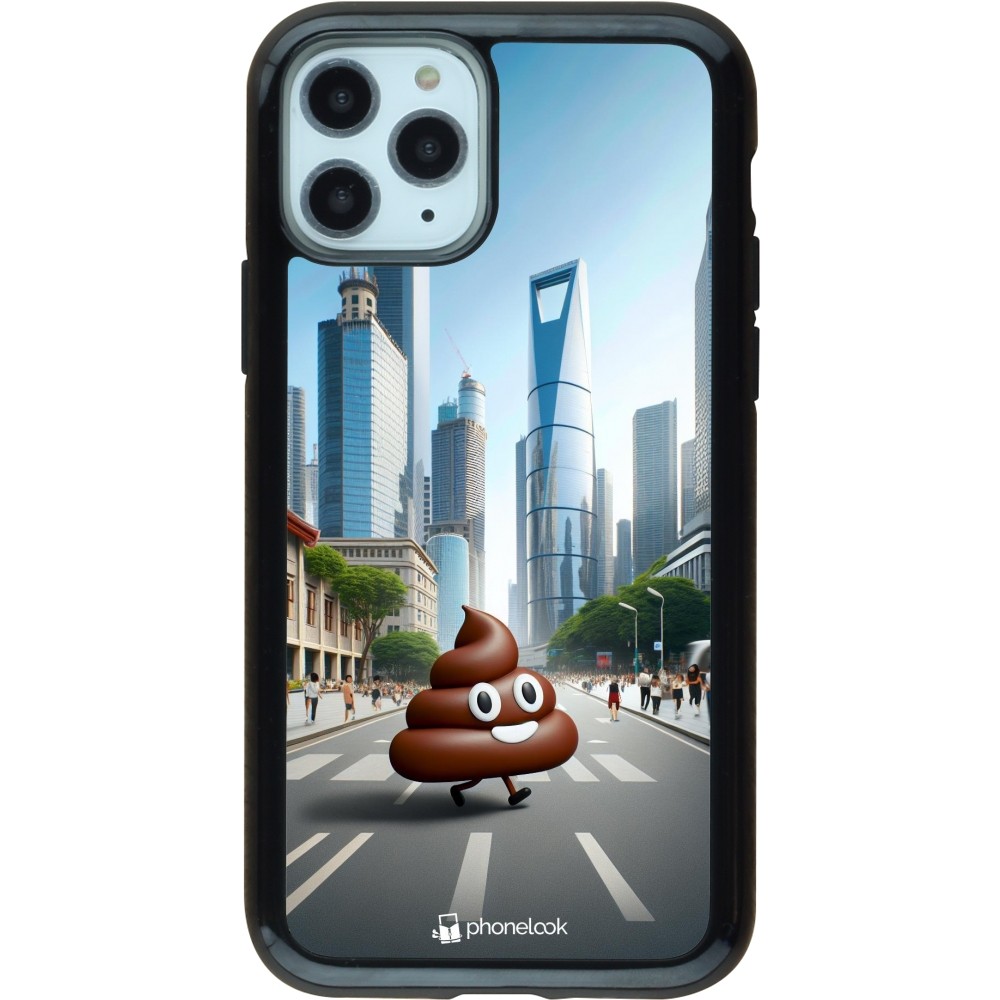 iPhone 11 Pro Case Hülle - Hybrid Armor schwarz Kackhaufen Emoji Spaziergang