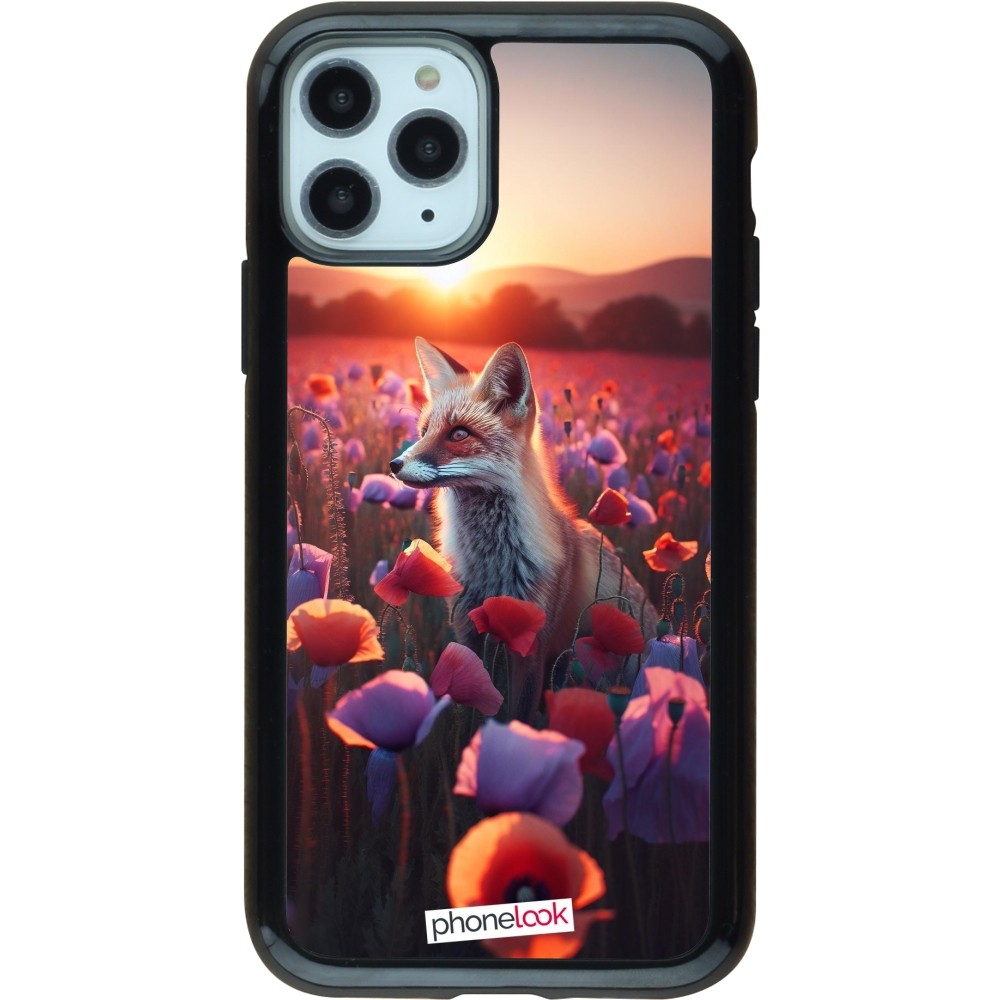 iPhone 11 Pro Case Hülle - Hybrid Armor schwarz Purpurroter Fuchs bei Dammerung