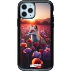 iPhone 11 Pro Case Hülle - Hybrid Armor schwarz Purpurroter Fuchs bei Dammerung