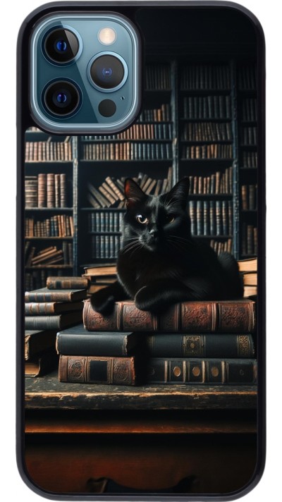 iPhone 12 / 12 Pro Case Hülle - Katze Bücher dunkel