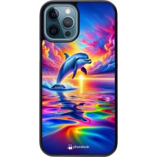 iPhone 12 / 12 Pro Case Hülle - Glücklicher Regenbogen-Delfin