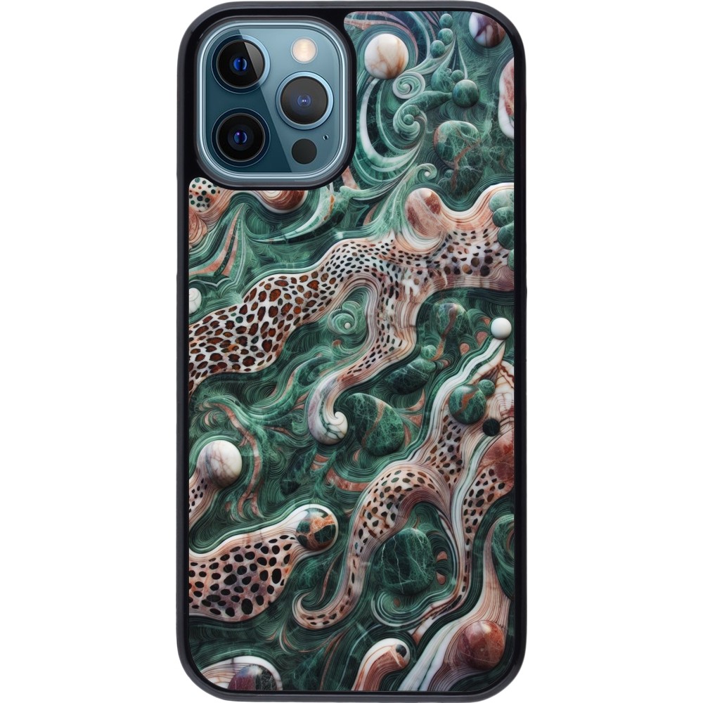 iPhone 12 / 12 Pro Case Hülle - Grüner Marmor und abstrakter Leopard