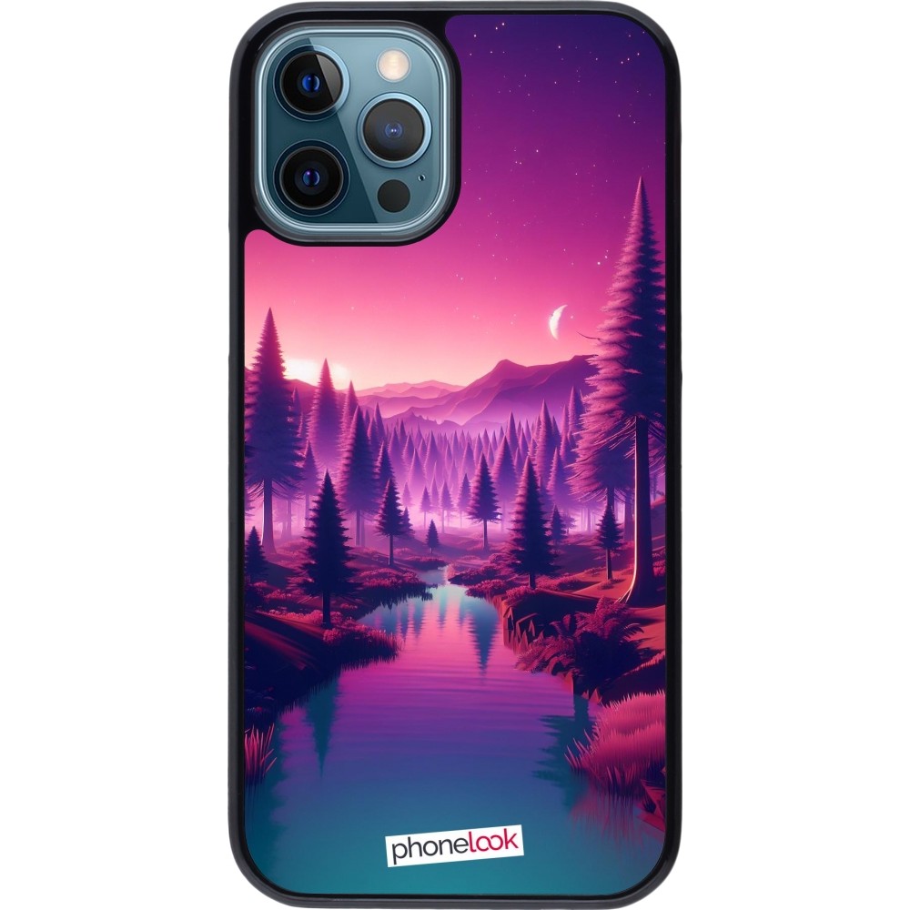 iPhone 12 / 12 Pro Case Hülle - Lila-rosa Landschaft