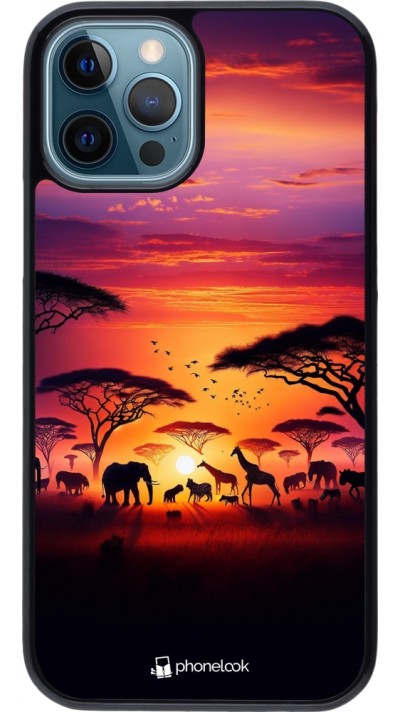 iPhone 12 / 12 Pro Case Hülle - Safari Sonnenuntergang Wildtiere