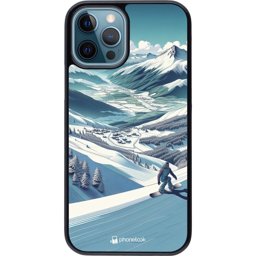 iPhone 12 / 12 Pro Case Hülle - Snowboarder Berg