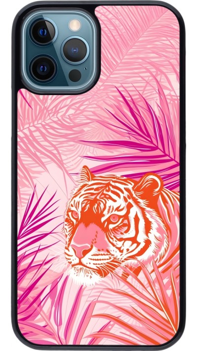 Coque iPhone 12 / 12 Pro - Tigre palmiers roses