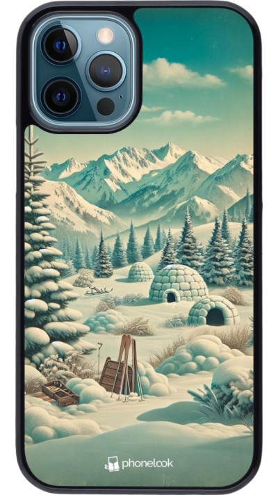 iPhone 12 / 12 Pro Case Hülle - Vintage Schneebedeckter Berg Iglu