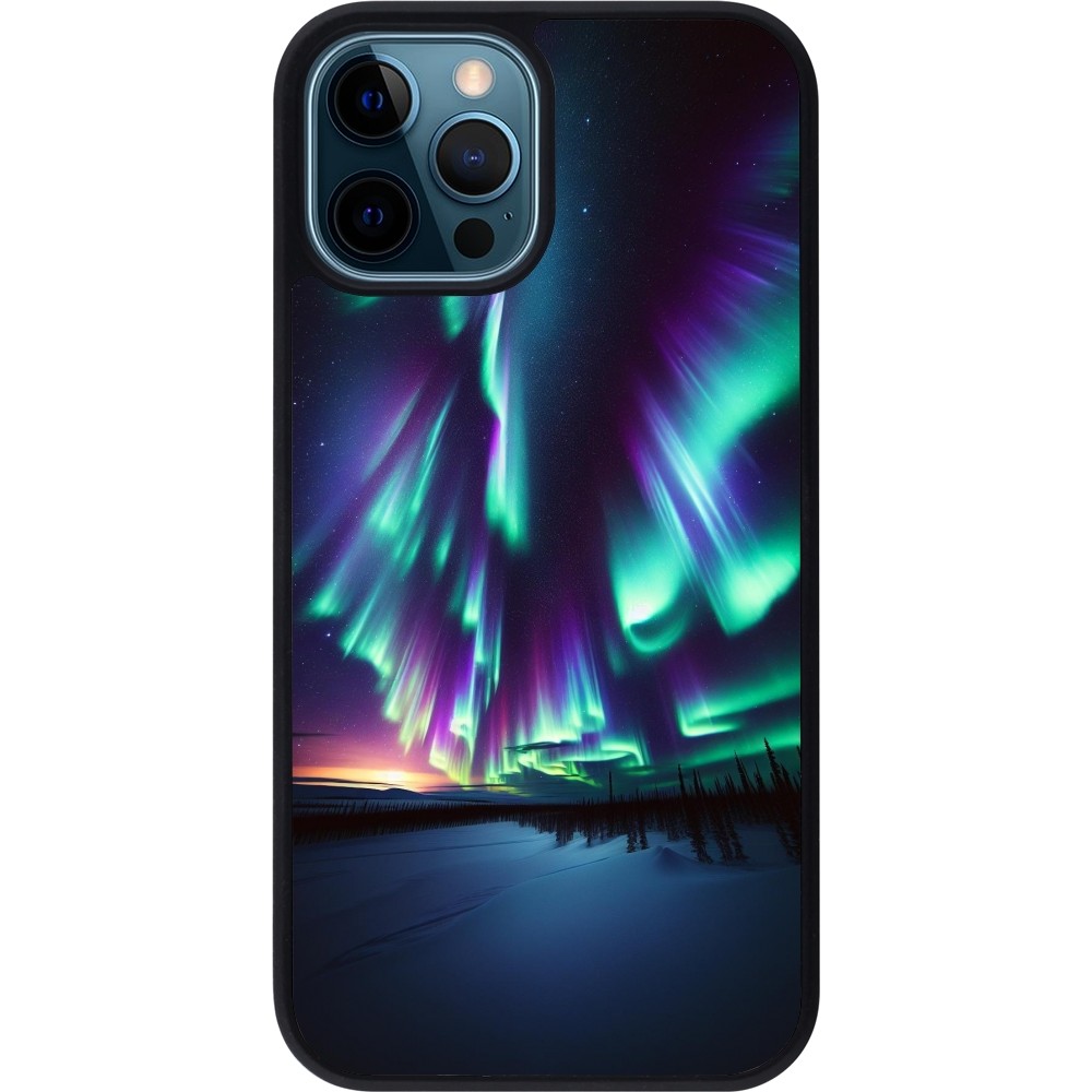 iPhone 12 / 12 Pro Case Hülle - Silikon schwarz Funkelndes Nordlicht