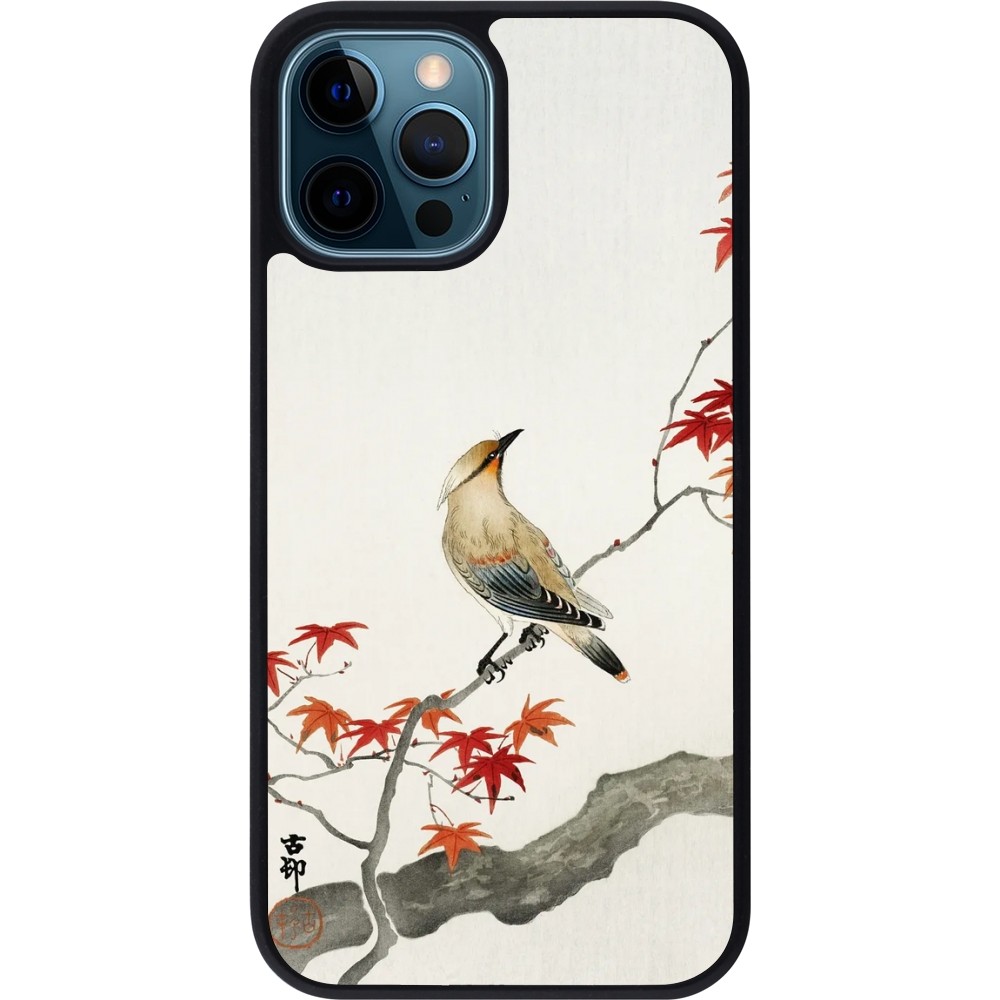 iPhone 12 / 12 Pro Case Hülle - Silikon schwarz Japanese Bird