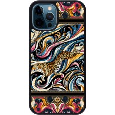 iPhone 12 / 12 Pro Case Hülle - Silikon schwarz Leopard Abstrakte Kunst