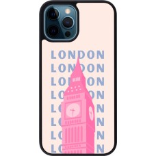 iPhone 12 / 12 Pro Case Hülle - Silikon schwarz London Pink Print