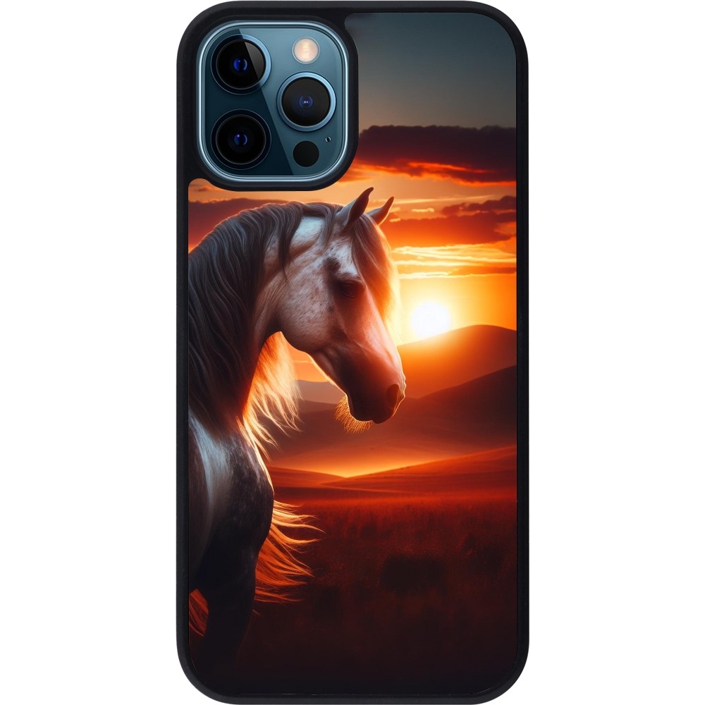 iPhone 12 / 12 Pro Case Hülle - Silikon schwarz Majestätischer Sonnenuntergang Pferd