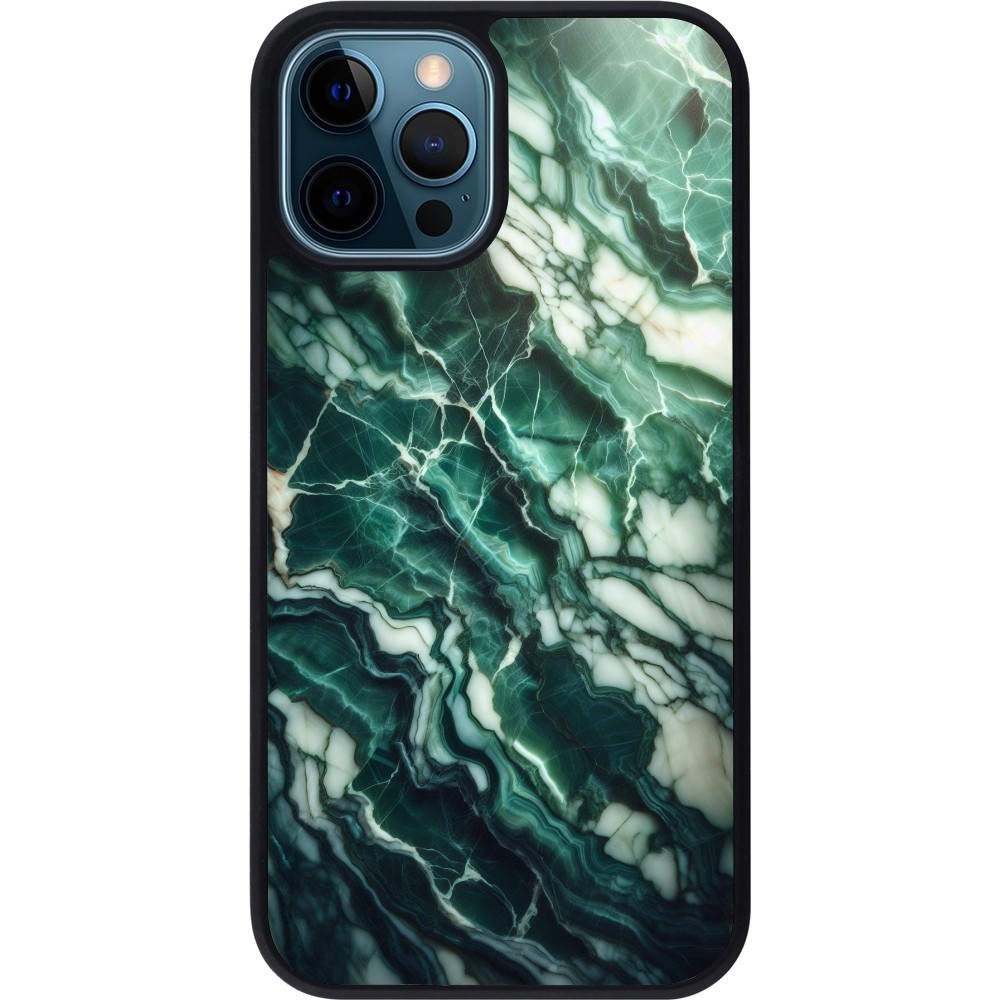 iPhone 12 / 12 Pro Case Hülle - Silikon schwarz Majestätischer grüner Marmor