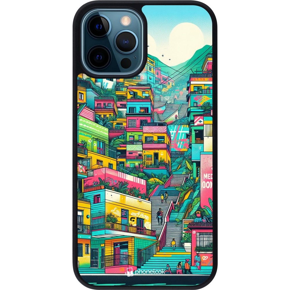 iPhone 12 / 12 Pro Case Hülle - Silikon schwarz Medellin Comuna 13 Kunst