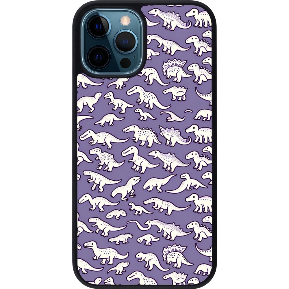 iPhone 12 / 12 Pro Case Hülle - Silikon schwarz Mini-Dino-Muster violett