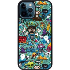 iPhone 12 / 12 Pro Case Hülle - Silikon schwarz Mixed Cartoons Turquoise