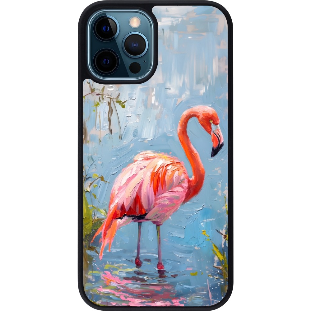 iPhone 12 / 12 Pro Case Hülle - Silikon schwarz Paint Flamingo