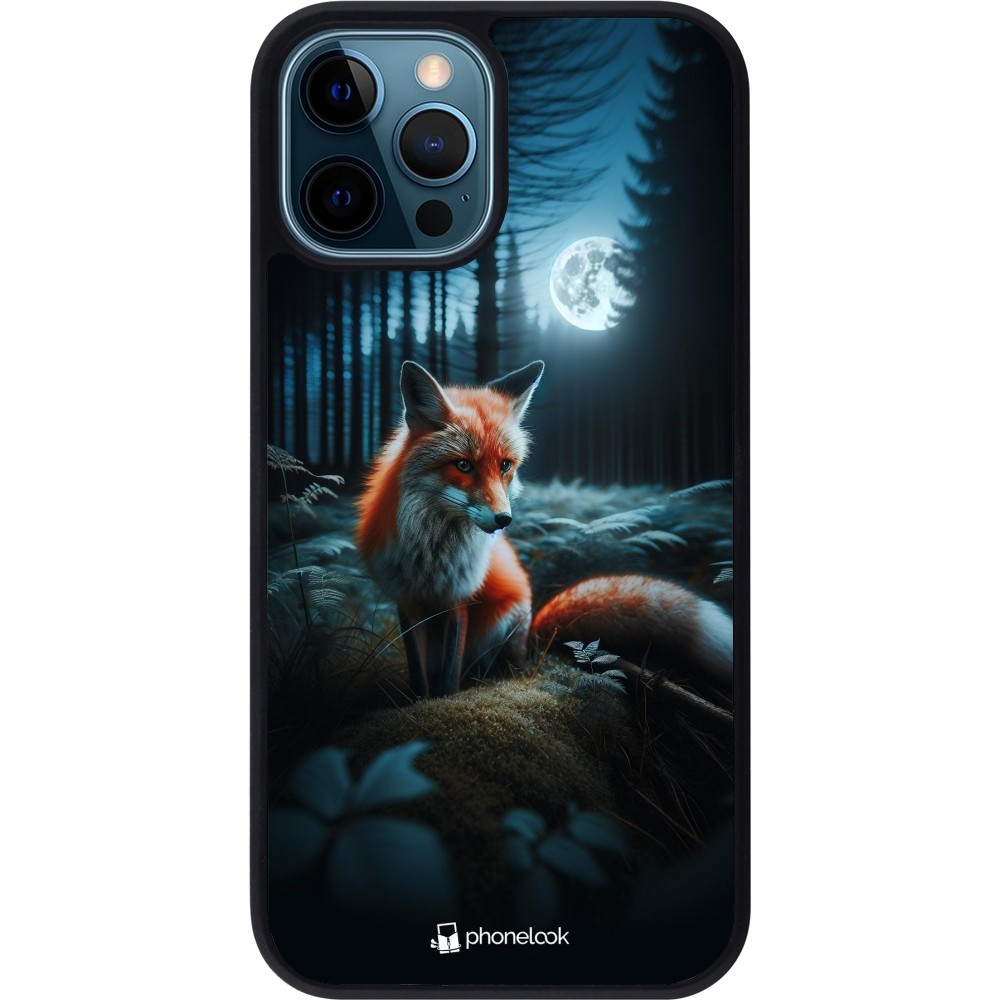 iPhone 12 / 12 Pro Case Hülle - Silikon schwarz Fuchs Mond Wald