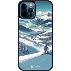 iPhone 12 / 12 Pro Case Hülle - Silikon schwarz Snowboarder Berg