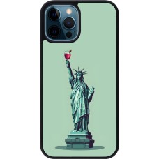 iPhone 12 / 12 Pro Case Hülle - Silikon schwarz Freiheitsstatue mit einem Glas Wein