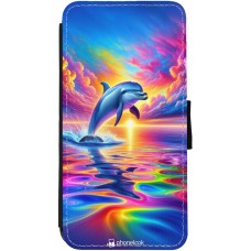 iPhone 12 / 12 Pro Case Hülle - Wallet schwarz Glücklicher Regenbogen-Delfin