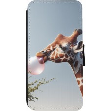 iPhone 12 / 12 Pro Case Hülle - Wallet schwarz Giraffe mit Blase