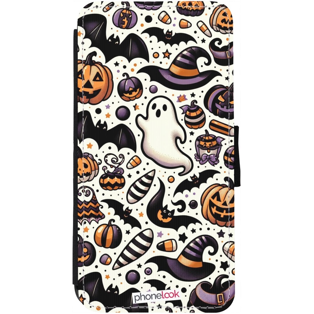 iPhone 12 / 12 Pro Case Hülle - Wallet schwarz Halloween 2024 Niedliches Muster