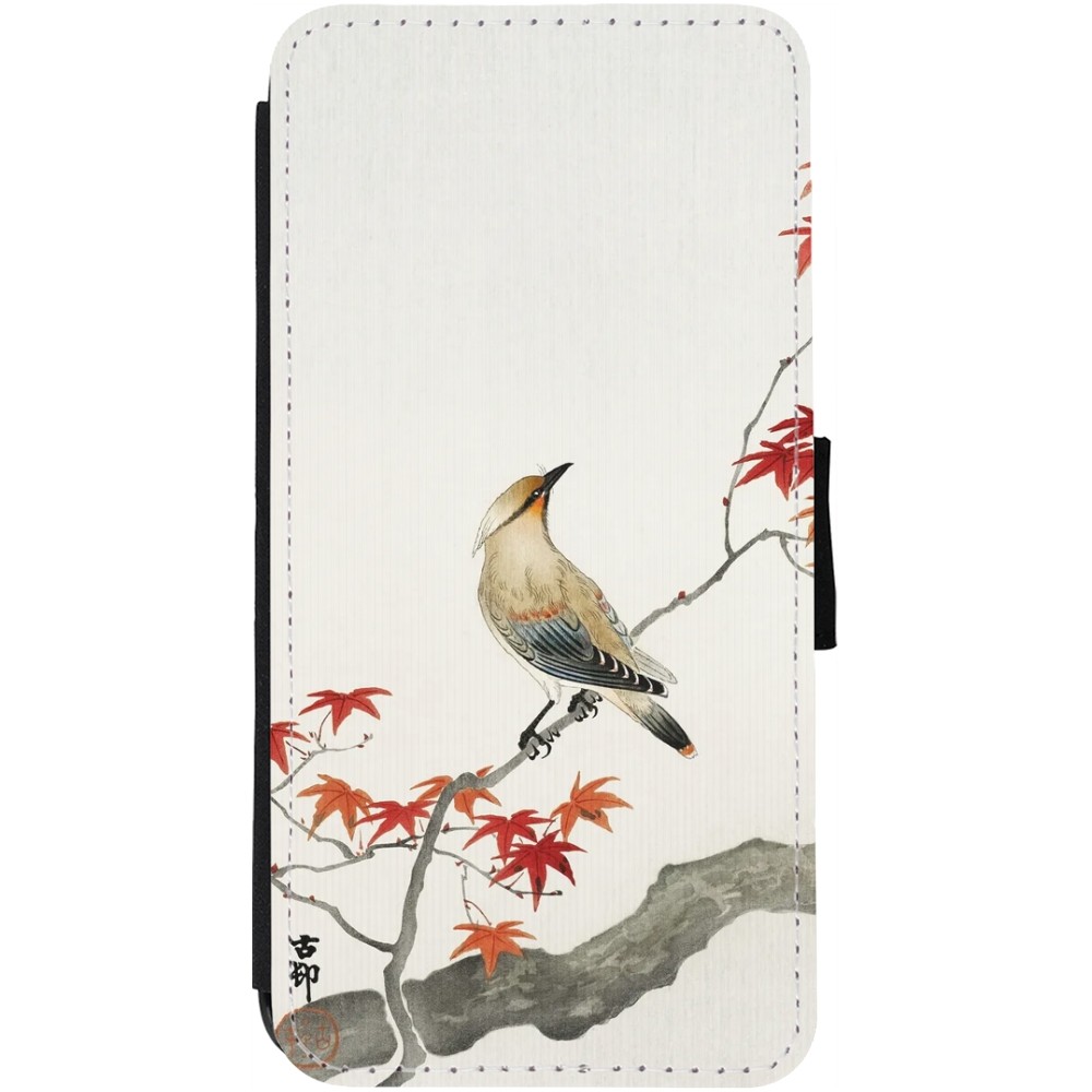 iPhone 12 / 12 Pro Case Hülle - Wallet schwarz Japanese Bird