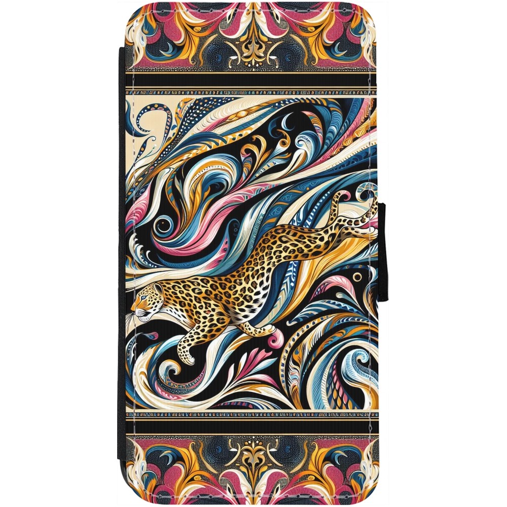 iPhone 12 / 12 Pro Case Hülle - Wallet schwarz Leopard Abstrakte Kunst