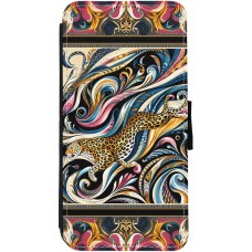 iPhone 12 / 12 Pro Case Hülle - Wallet schwarz Leopard Abstrakte Kunst