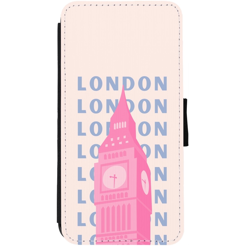 iPhone 12 / 12 Pro Case Hülle - Wallet schwarz London Pink Print