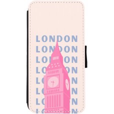 iPhone 12 / 12 Pro Case Hülle - Wallet schwarz London Pink Print