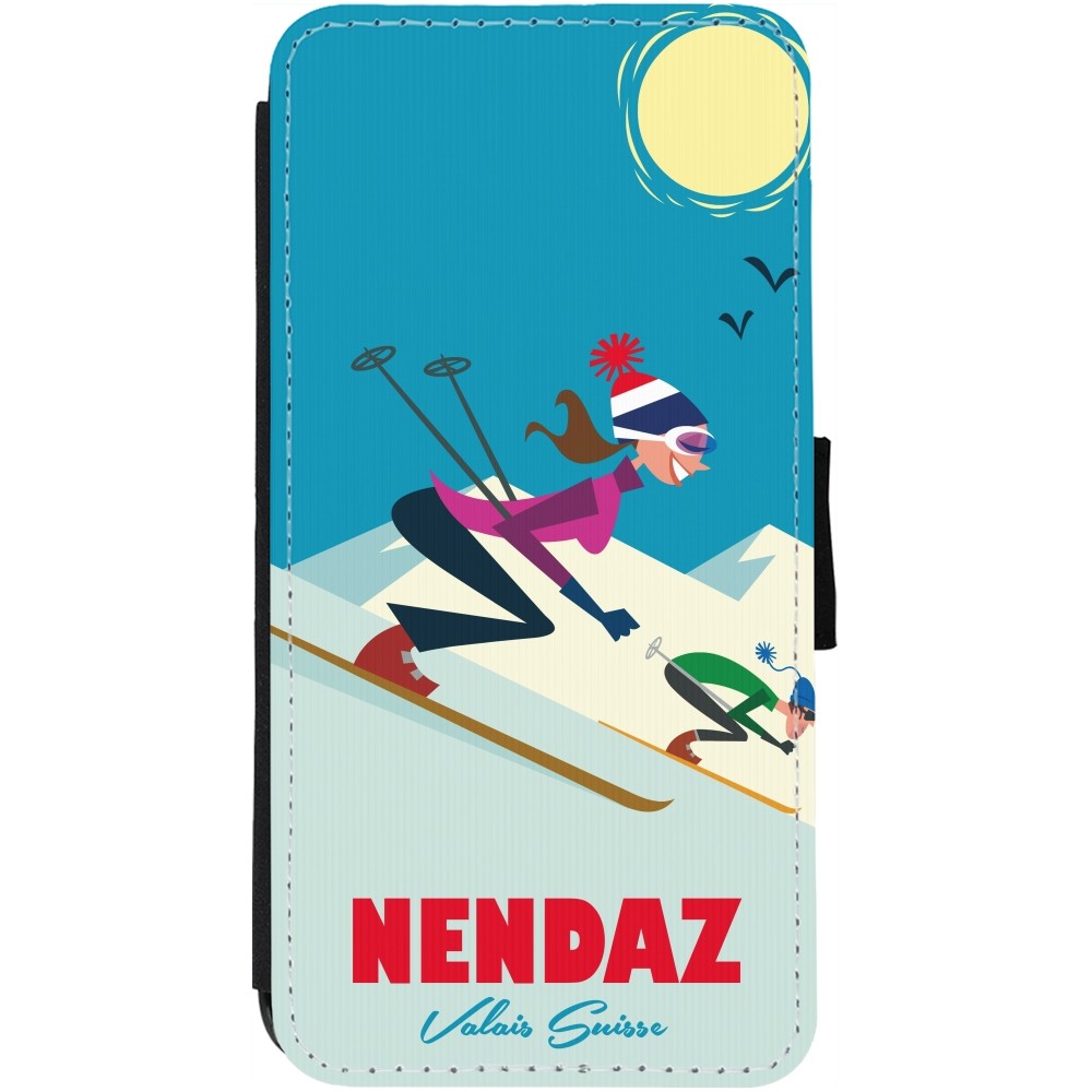 iPhone 12 / 12 Pro Case Hülle - Wallet schwarz Nendaz Ski Downhill