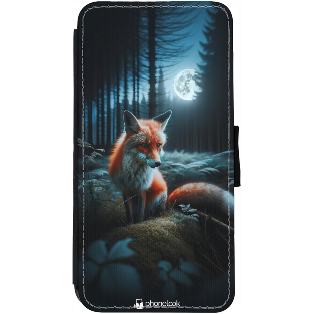 iPhone 12 / 12 Pro Case Hülle - Wallet schwarz Fuchs Mond Wald