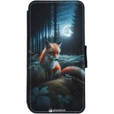 iPhone 12 / 12 Pro Case Hülle - Wallet schwarz Fuchs Mond Wald