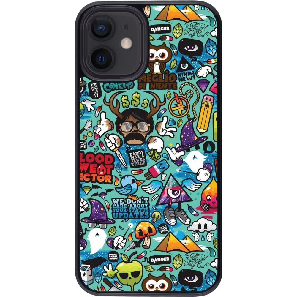 iPhone 12 mini Case Hülle - Mixed Cartoons Turquoise