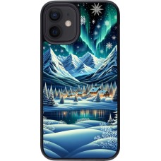 iPhone 12 mini Case Hülle - Verschneites Bergdorf am See in der Nacht