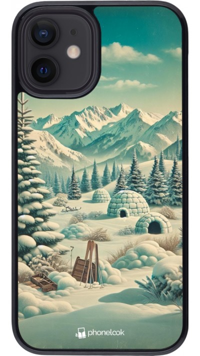 iPhone 12 mini Case Hülle - Vintage Schneebedeckter Berg Iglu