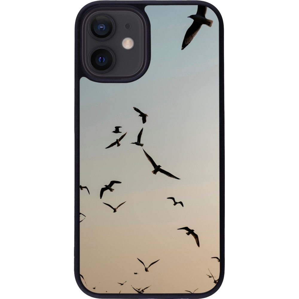 iPhone 12 mini Case Hülle - Silikon schwarz Autumn 22 flying birds shadow