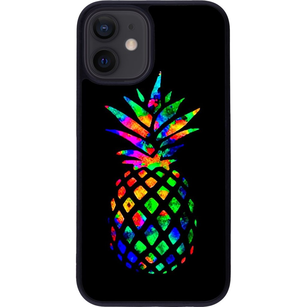 Hülle iPhone 12 mini - Silikon schwarz Ananas Multi-colors