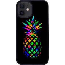 Hülle iPhone 12 mini - Silikon schwarz Ananas Multi-colors