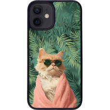 iPhone 12 mini Case Hülle - Silikon schwarz Cat Summer Palms