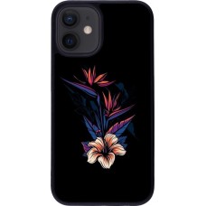 Hülle iPhone 12 mini - Silikon schwarz Dark Flowers