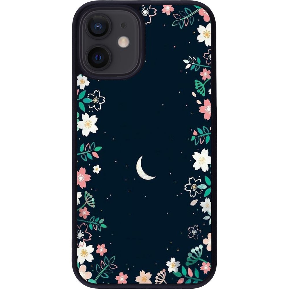 Hülle iPhone 12 mini - Silikon schwarz Flowers space