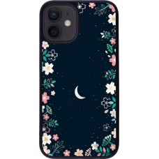 Hülle iPhone 12 mini - Silikon schwarz Flowers space