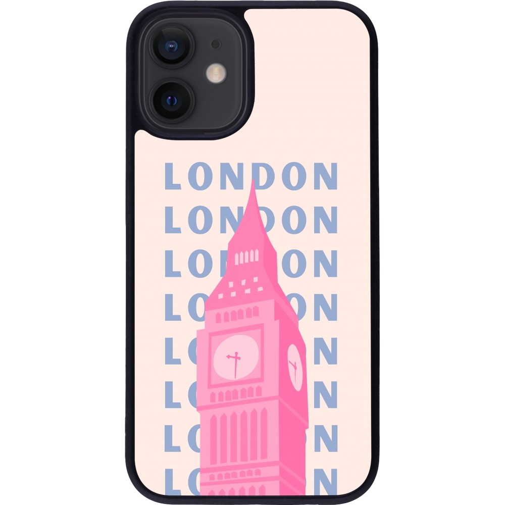 iPhone 12 mini Case Hülle - Silikon schwarz London Pink Print