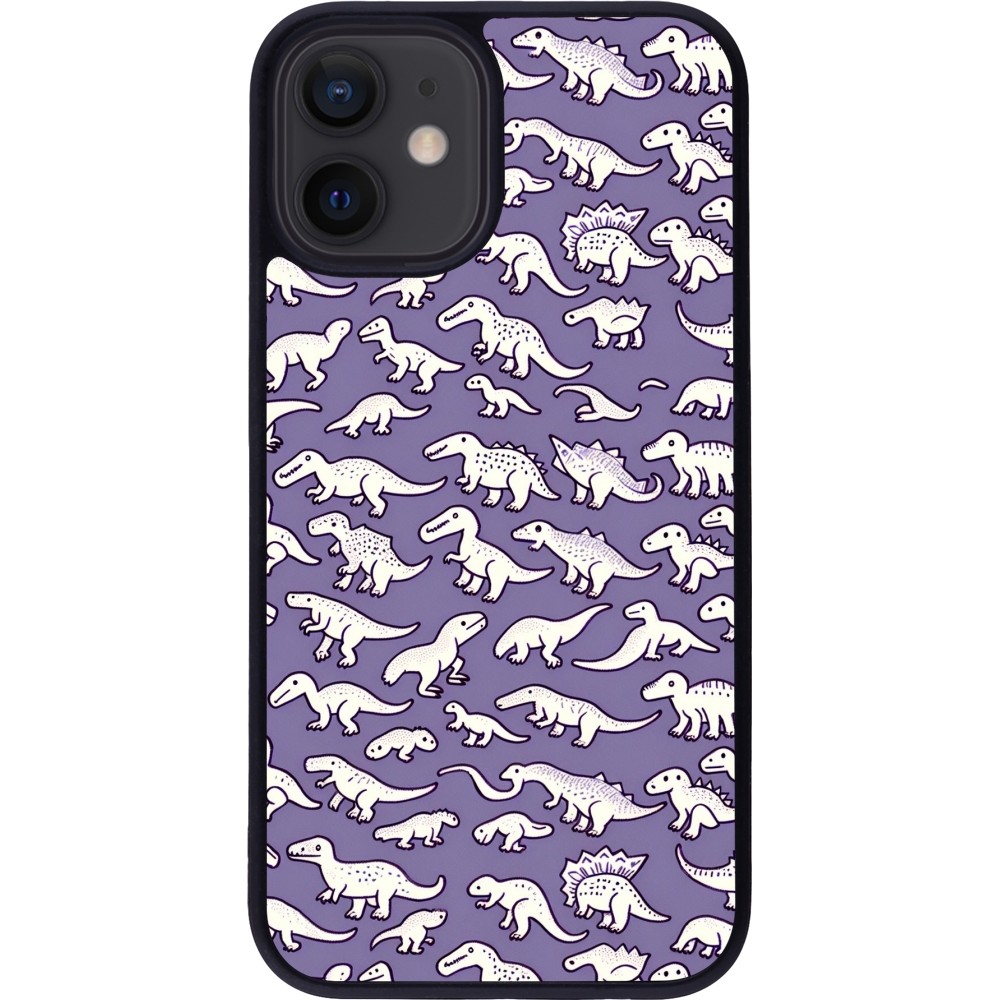 iPhone 12 mini Case Hülle - Silikon schwarz Mini-Dino-Muster violett