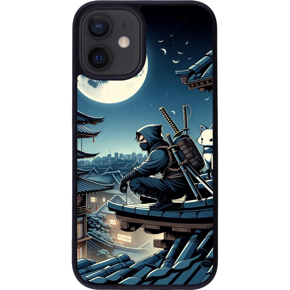 iPhone 12 mini Case Hülle - Silikon schwarz Ninja unter dem Mond