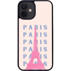 iPhone 12 mini Case Hülle - Silikon schwarz Paris Pink Print